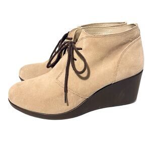 Crocs Leigh Wedge Suede Tan Booties Shootie Size 6.5